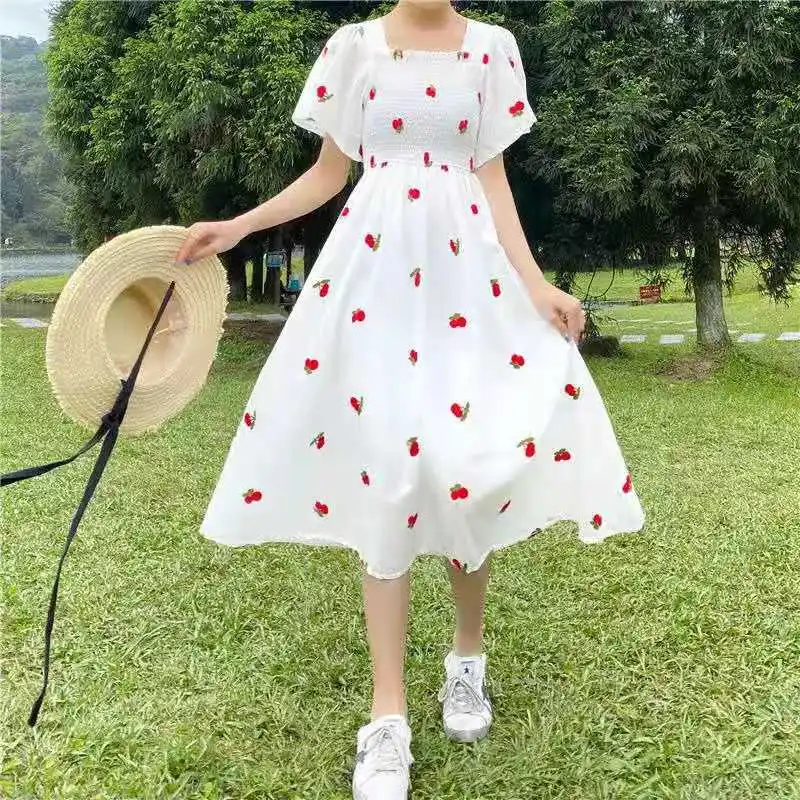 Women Sexy Vintage Kawaii Strawberry Dress Ruffle Puff Sleeve Off Shoulder Embroidery Summer Party Dresses 2021 Korean Elegant
Women Sexy Vintage Kawaii Strawberry Dress Ruffle Puff Sleeve Off Shoulder Embroidery Summer Party Dresses 2021 Korean Elegant