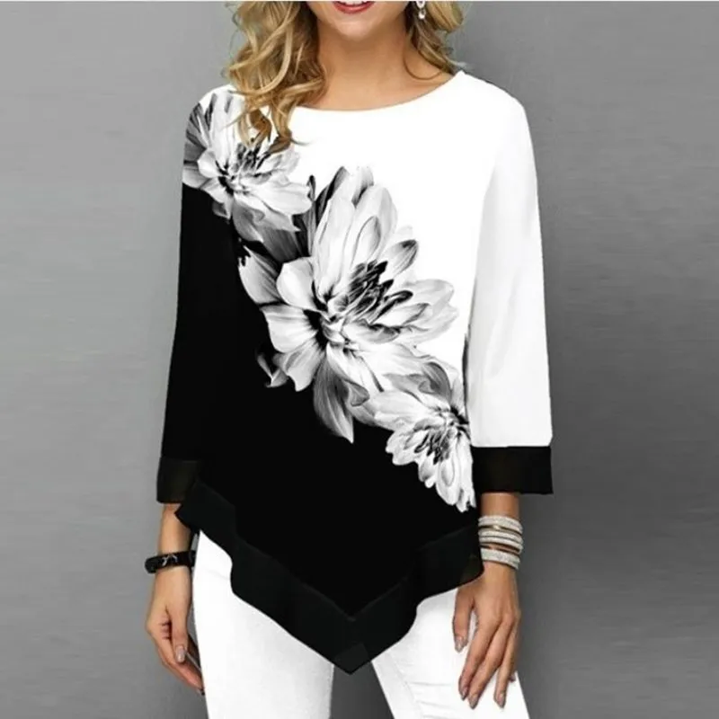 Women Spring Summer Printing O-neck Blouse 3/4 Sleeve Casual Hem Irregularity Female Fashion Shirt Tops Plus Size Shirt Blouse
Women Spring Summer Printing O-neck Blouse 3/4 Sleeve Casual Hem Irregularity Female Fashion Shirt Tops Plus Size Shirt Blouse