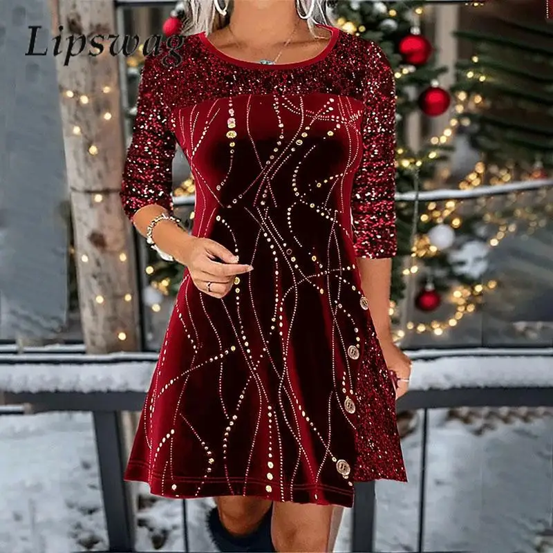 Fashion O-Neck Crossed A-Word Party Dress Casual Sequin Long Sleeve Splicing Mini Dress Ladies Shiny Versatile Pullover Dresses
Fashion O-Neck Crossed A-Word Party Dress Casual Sequin Long Sleeve Splicing Mini Dress Ladies Shiny Versatile Pullover Dresses