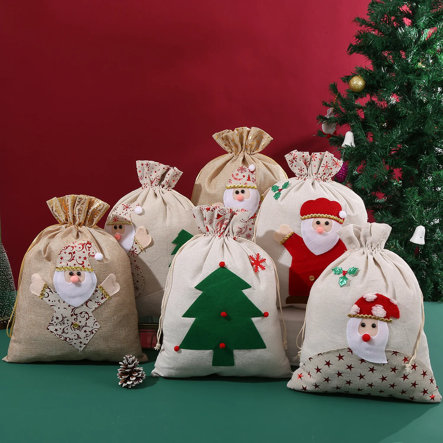 

Фетровая вставка большая рождественская Подарочная сумка 30*40, пакет из хлопка и льна для рождественских подарков, Рождественский пакет для конфет, подарочный пакет