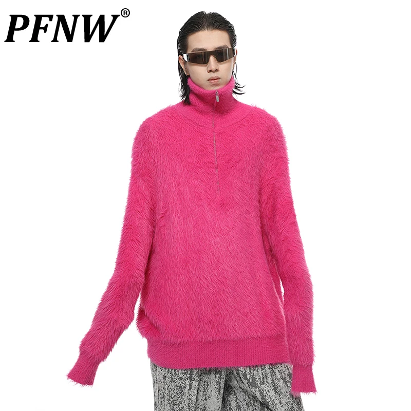 

PFNW Men's Sweater Zipper High Neck Male Solid Color High Street Vintage Casual Knitwear Pullovers 2023 Autumn Chic New 28W1853u