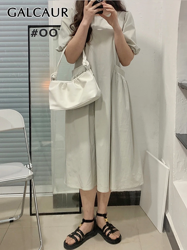 GALCAUR Elegant Solid Dress For Women O Neck Short Puff Sleeve Patchwork Pockets Korean Fashion Midi Dresses Female 2022 Clothes 
GALCAUR Elegant Solid Dress For Women O Neck Short Puff Sleeve Patchwork Pockets Korean Fashion Midi Dresses Female 2022 Clothes