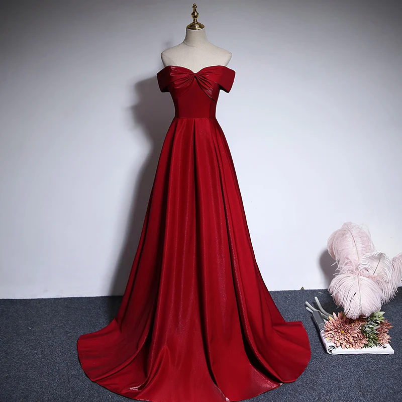 Evening Dresses Off the Shoulder Criss-Cross Short Sleeves Burgundy Shiny Pleat A-line Floor Length Plus Women Party Dress B458
Evening Dresses Off the Shoulder Criss-Cross Short Sleeves Burgundy Shiny Pleat A-line Floor Length Plus Women Party Dress B458