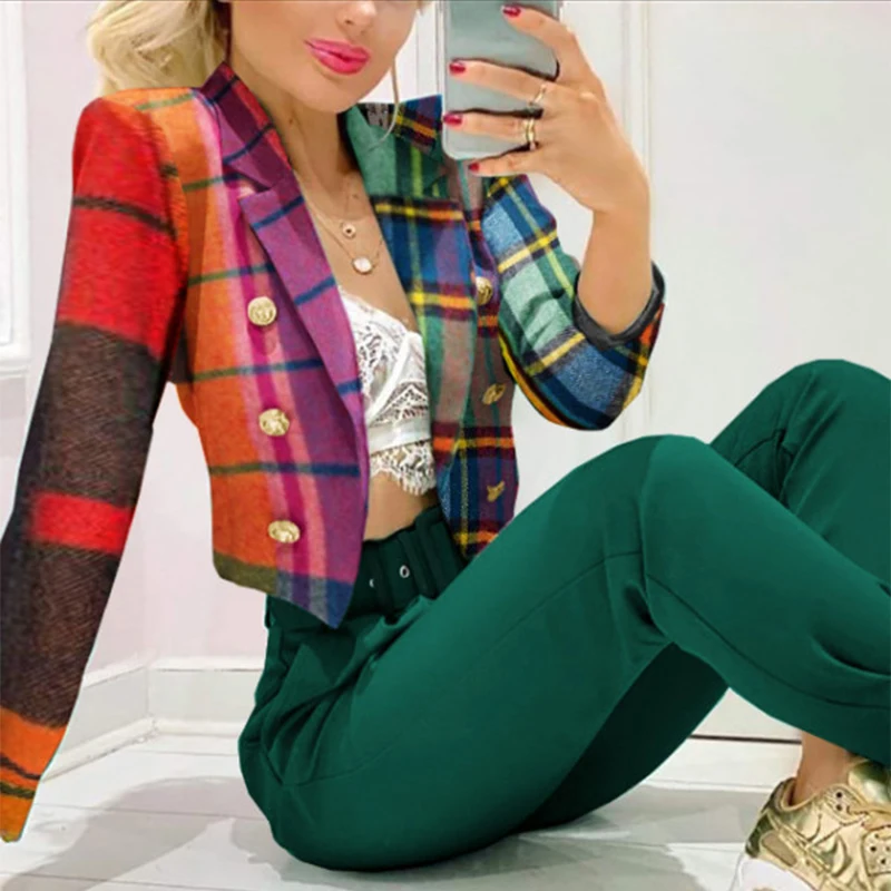 Women Elegant Plaid Print Short Blazer Autumn Commute Slim Lapel Jacket Tops Ladies Chic Long Sleeve Button-up Cardigan Outwear
Women Elegant Plaid Print Short Blazer Autumn Commute Slim Lapel Jacket Tops Ladies Chic Long Sleeve Button-up Cardigan Outwear