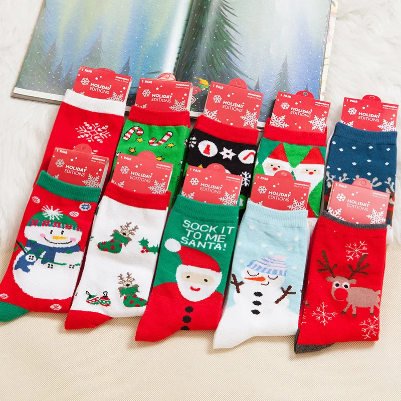 

Colorful Women's Christmas Socks 10 Pairs/Set Santa Claus Snowman Elk Patterned Female Ladies Fashion Animal Cotton Sock