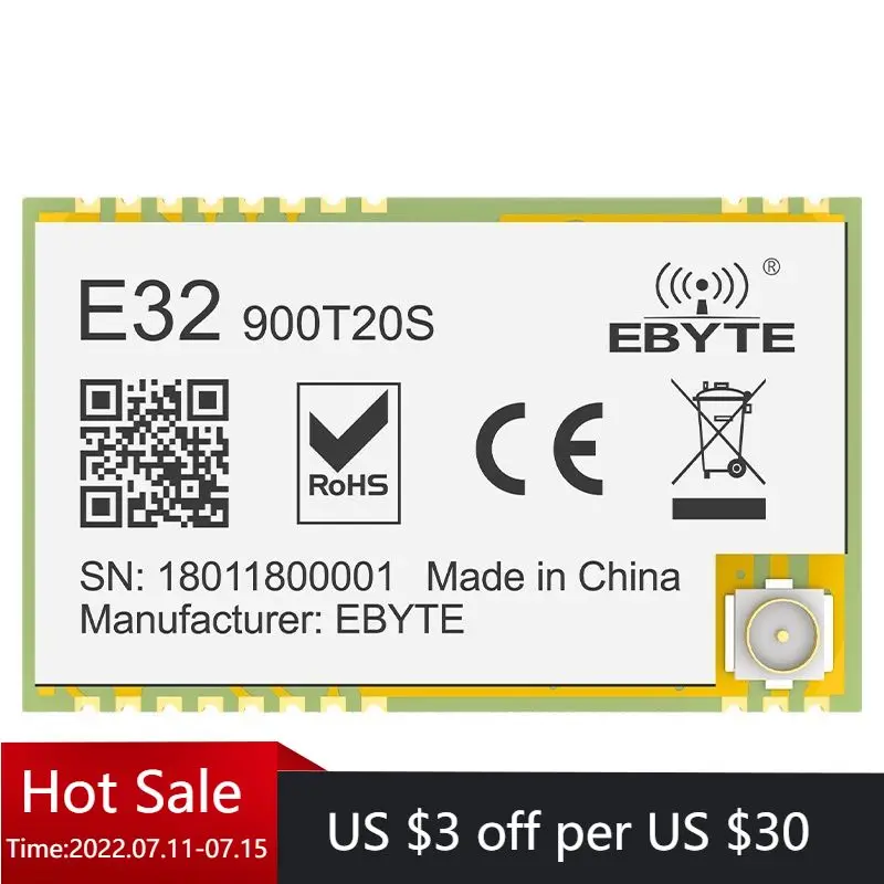 Беспроводной модуль SX1276 UART LoRa 868/915 МГц Φ большой диапазон связи 20 дБм 5 км