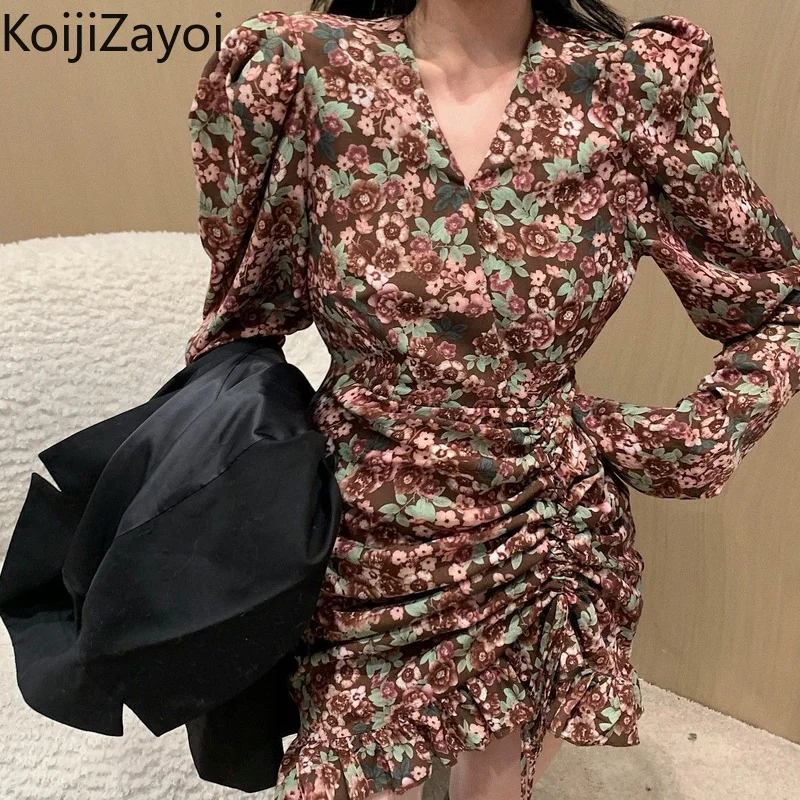 Koijizayoi Floral Women's Mini Dress High Waist Pleated V-neck Spring Summer Female Retro Slim Long Sleeve Dreses Lady Vestdios
Koijizayoi Floral Women's Mini Dress High Waist Pleated V-neck Spring Summer Female Retro Slim Long Sleeve Dreses Lady Vestdios
