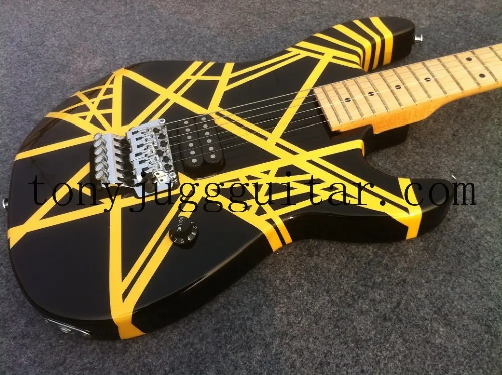 

Edward Van Halen Wolf Music Man Ernie Ball Axis Yellow Stripe Black Electric Guitar Tremolo Bridge Maple Neck Abalone Dot