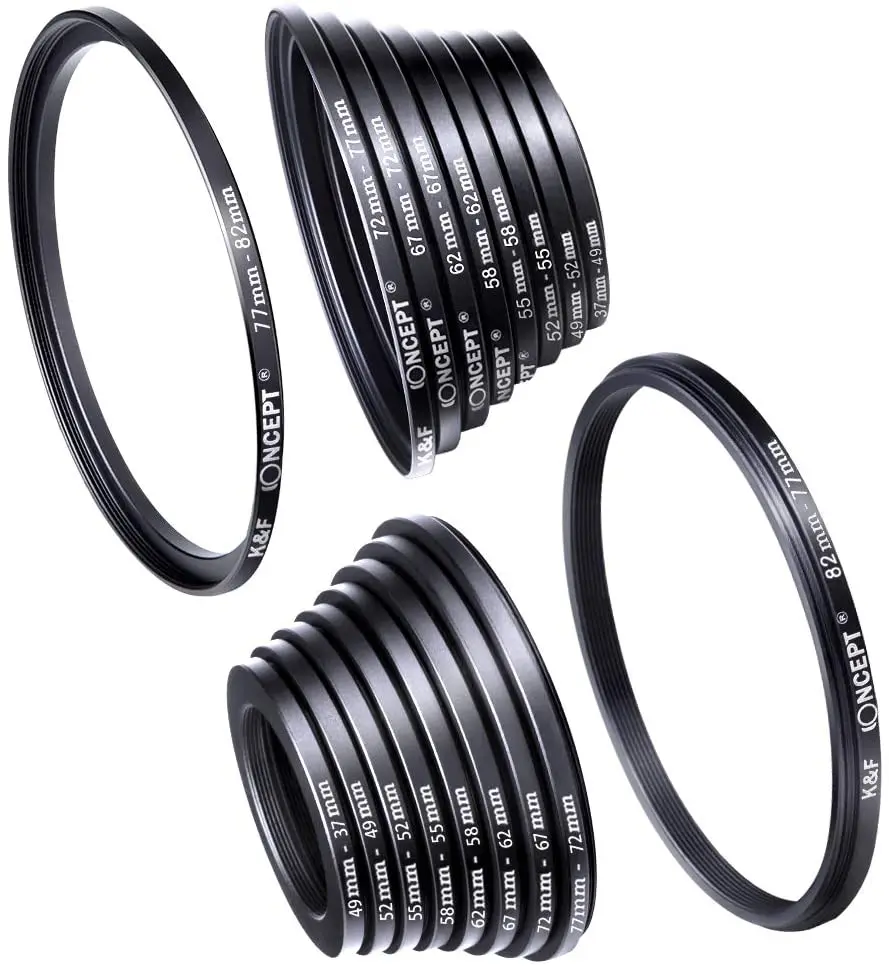 

18 шт., набор металлических ступенчатых колец K & F Concept для фильтра объектива камеры (в комплект входят 9 Повышающих Колец +