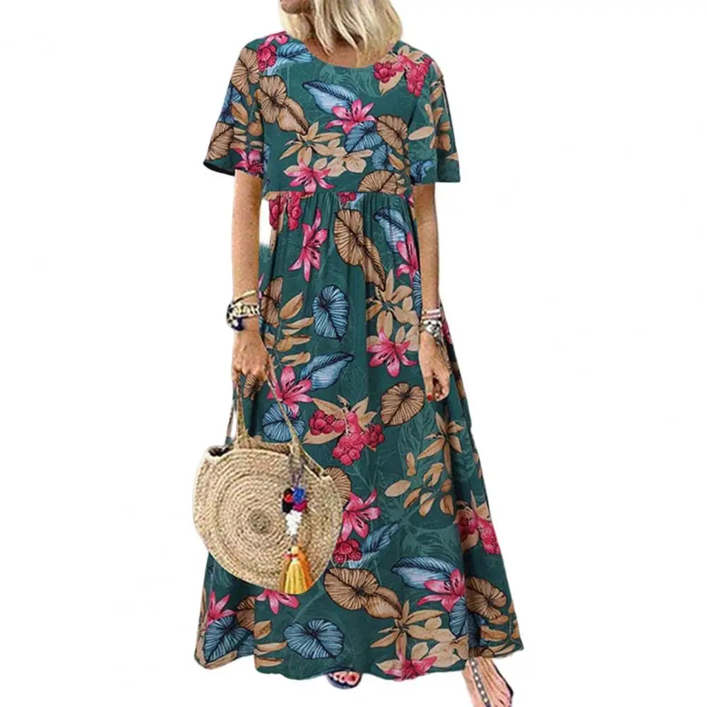 party dresses O-Neck Short Sleeve Large Hem Women Dress Retro Flower Leaves Print Holiday Maxi Dress Female robe femme été
party dresses O-Neck Short Sleeve Large Hem Women Dress Retro Flower Leaves Print Holiday Maxi Dress Female robe femme été