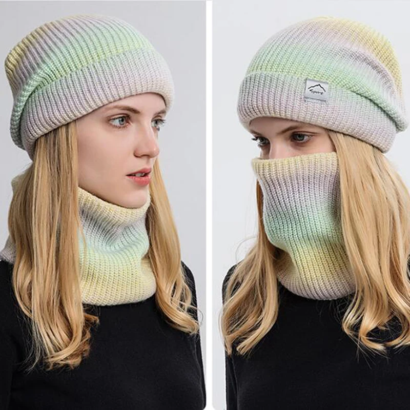 Winter Gradient Knitted Beanies Hats Women Thick Warm Beanie Hat Female Knit Letter Bonnet Beanie Caps Scarf Outdoor Riding Sets
Winter Gradient Knitted Beanies Hats Women Thick Warm Beanie Hat Female Knit Letter Bonnet Beanie Caps Scarf Outdoor Riding Sets