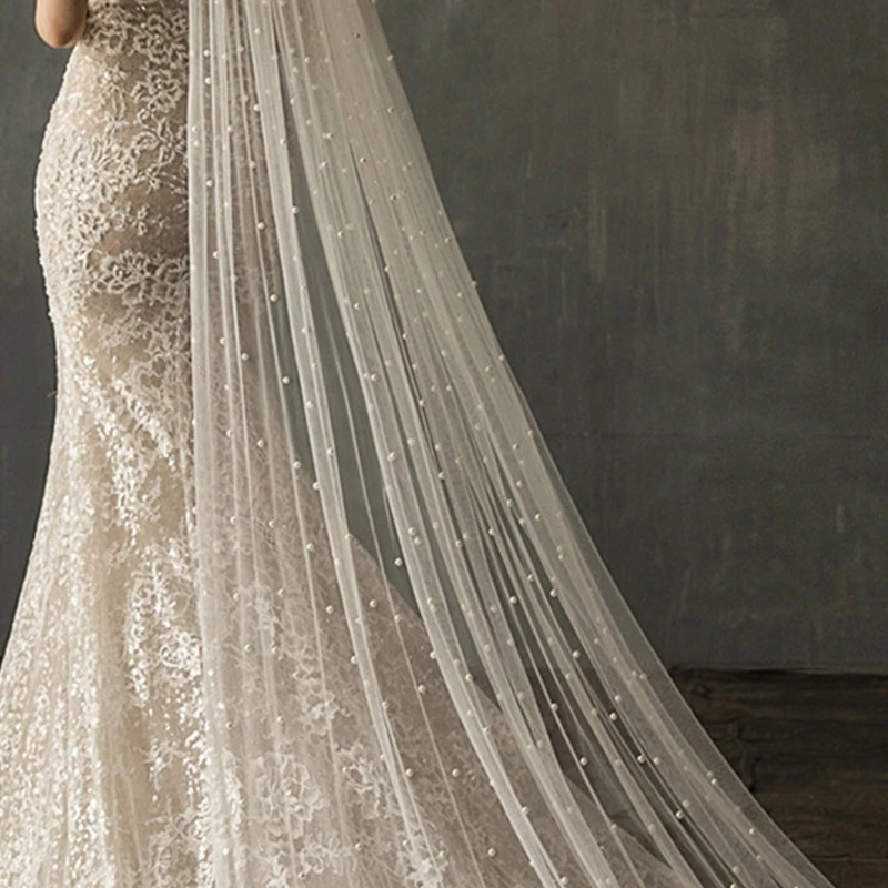 Фата X7YC Свадебная с гребнем, однослойная Тюлевая прозрачная до локтя, с жемчужинами, с обрезанным краем, для венчания 
Фата X7YC Свадебная с гребнем, однослойная Тюлевая прозрачная до локтя, с жемчужинами, с обрезанным краем, для венчания