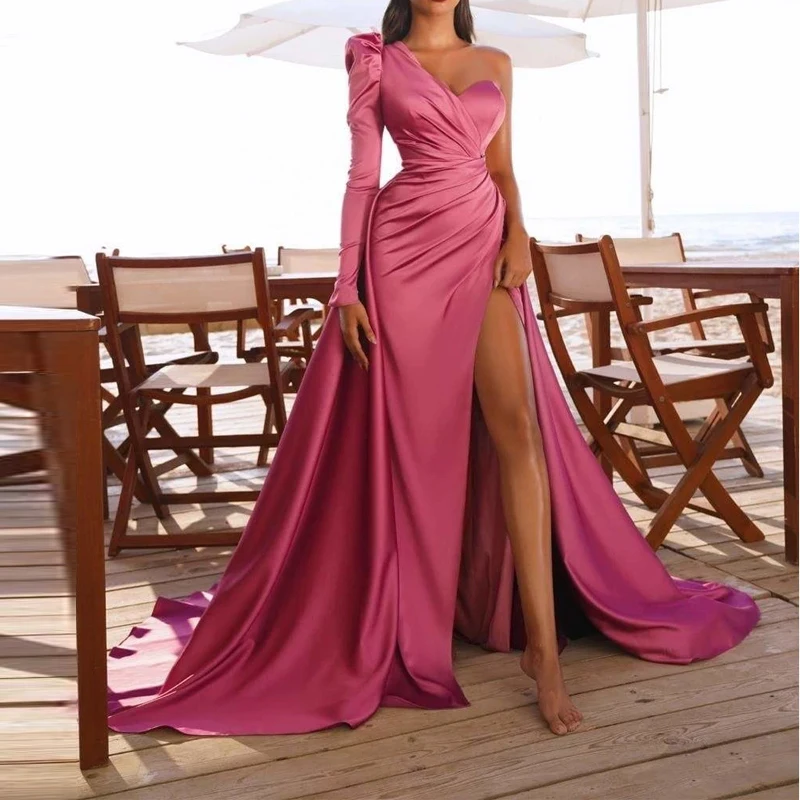 Wedding Party Dresses One Shoulder Pleated Split Robes De Cocktail Elegant Bodycon Formal Mother Of The Bride Prom Vestidos 
Wedding Party Dresses One Shoulder Pleated Split Robes De Cocktail Elegant Bodycon Formal Mother Of The Bride Prom Vestidos