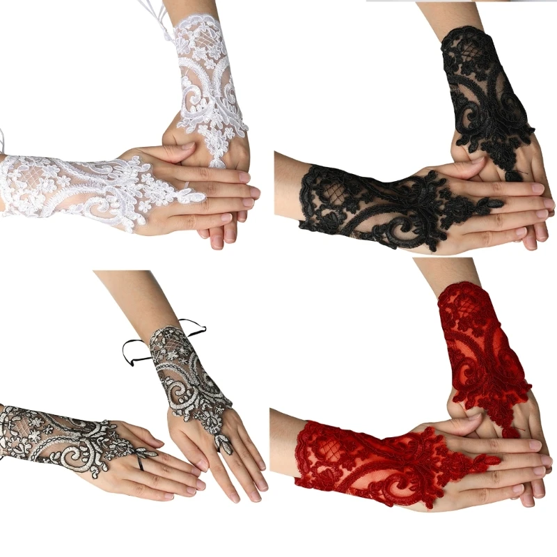 

Embroidery Lace Bracelet Vampires Decors Jewelry Medieval Style Bride Gloves for Woman Steampunk Cosplay Jewelry