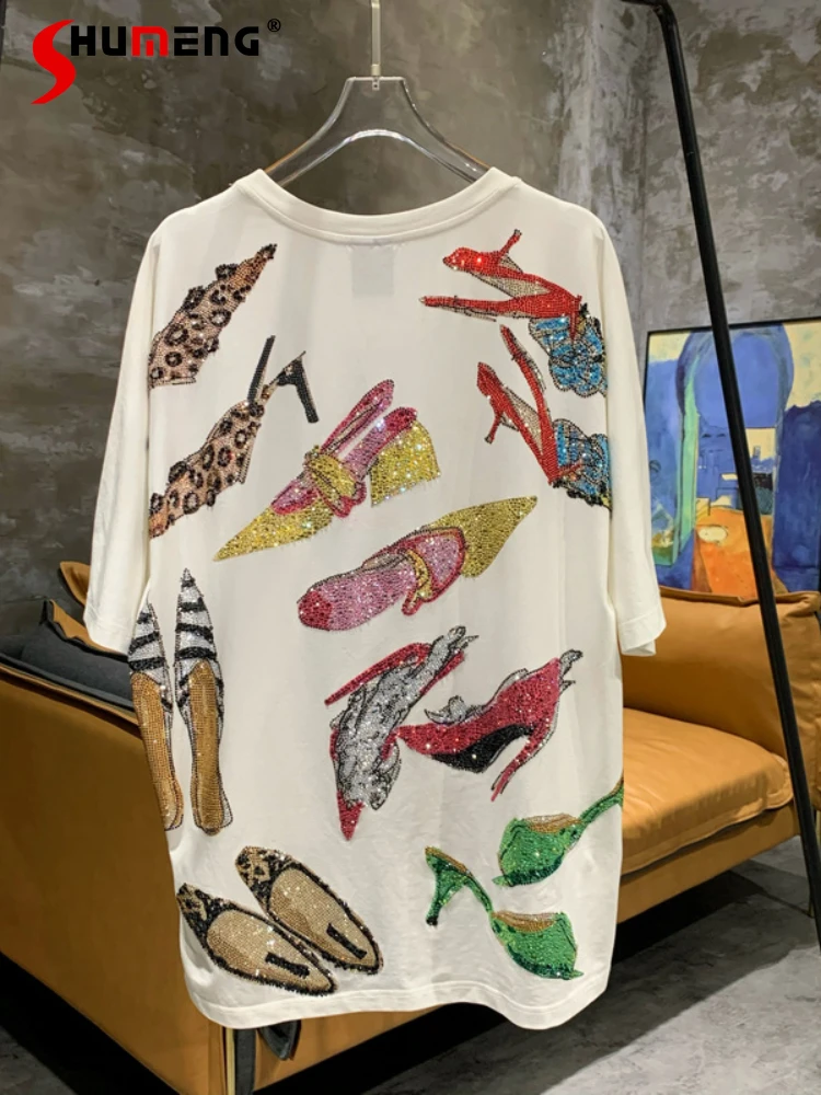 2022 Summer New Loose Hot Rhinestone Thin White Tshirt Luxury Girl Dream Large Earrings High Heels Goddess T Shirts Tops Woman
2022 Summer New Loose Hot Rhinestone Thin White Tshirt Luxury Girl Dream Large Earrings High Heels Goddess T Shirts Tops Woman