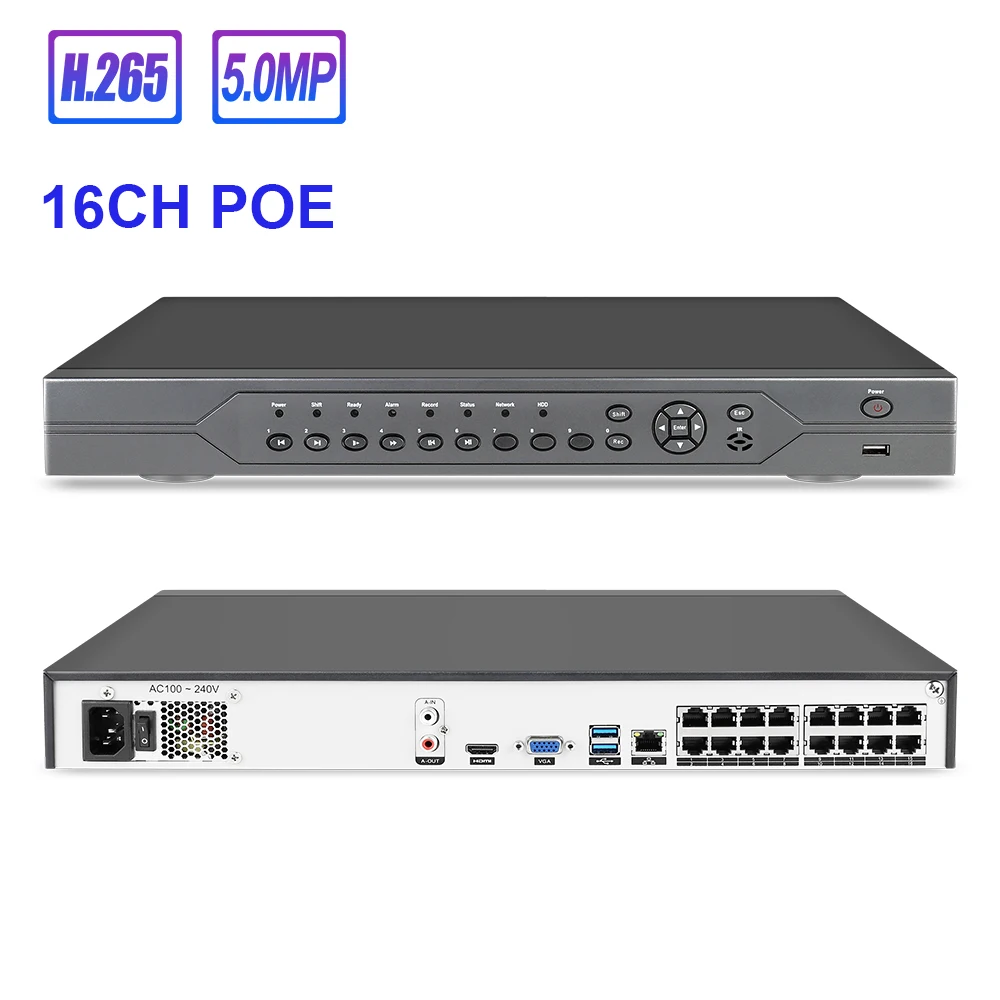 16CH 5MP 48V POE NVR h.265 P2P Network Video Recorder for IP Camera Surveillance System Kit
16CH 5MP 48V POE NVR h.265 P2P Network Video Recorder for IP Camera Surveillance System Kit