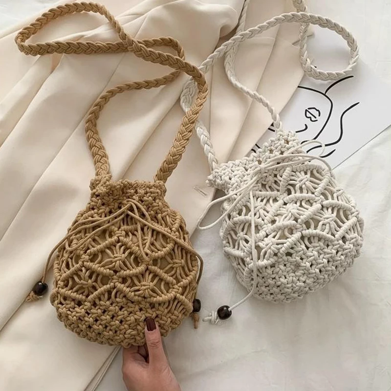 Solid Color Hand-woven Bag Women's Cotton Thread Bucket Bag Casual All-match Shoulder Messenger Bag Fashion Commute Tote Bag
Solid Color Hand-woven Bag Women's Cotton Thread Bucket Bag Casual All-match Shoulder Messenger Bag Fashion Commute Tote Bag
