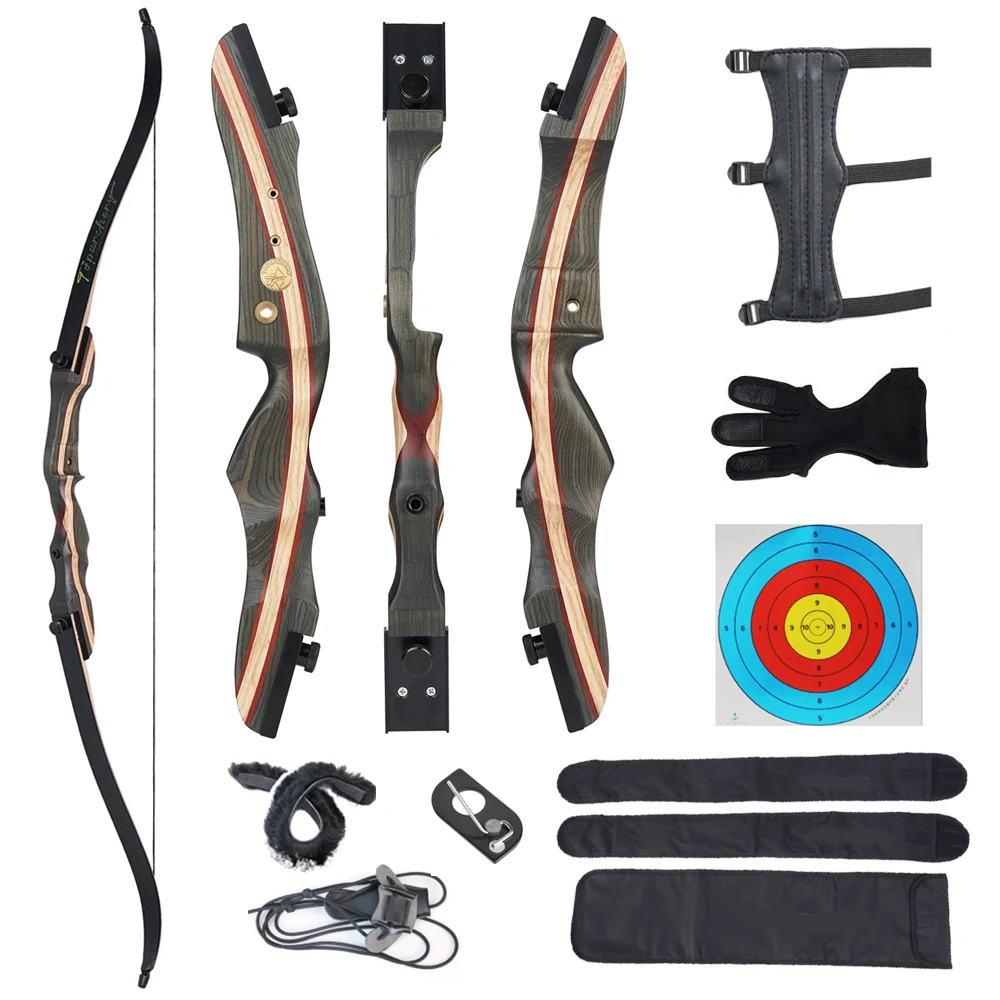 

62 inches Archery Recurve Bow American Take Down Bow Tech Wood Riser ILF Limbs Outdoor Hunting Shooting Accessories