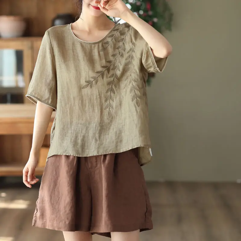 Summer Embroidery Shirts Women O Neck Short Sleeve T Shirt 2022 New Vintage Cotton Blouse Harajuku Soft Comfortable Zen Clothes
Summer Embroidery Shirts Women O Neck Short Sleeve T Shirt 2022 New Vintage Cotton Blouse Harajuku Soft Comfortable Zen Clothes