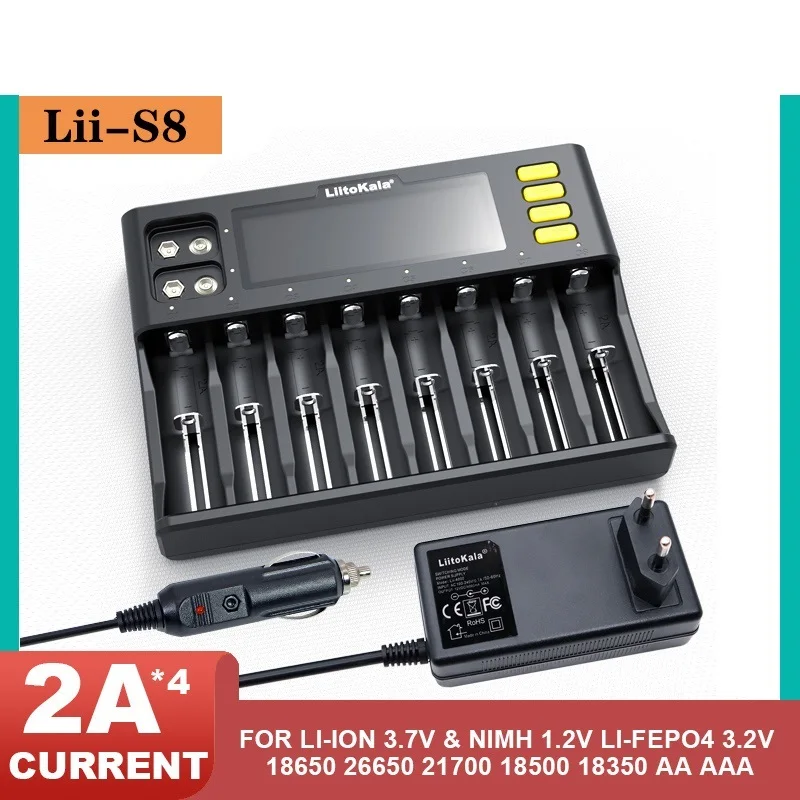 Зарядное устройство для батарей Lii-S8, ЖК-дисплей, li-ion 3,7 в, NiMH 1,2 в, Li-FePO4 3,2 В, IMR 3,8 в для батарей 18650, 26650, 21700, 26700, 18350, AA, AAA, 9 в
Зарядное устройство для батарей Lii-S8, ЖК-дисплей, li-ion 3,7 в, NiMH 1,2 в, Li-FePO4 3,2 В, IMR 3,8 в для батарей 18650, 26650, 21700, 26700, 18350, AA, AAA, 9 в