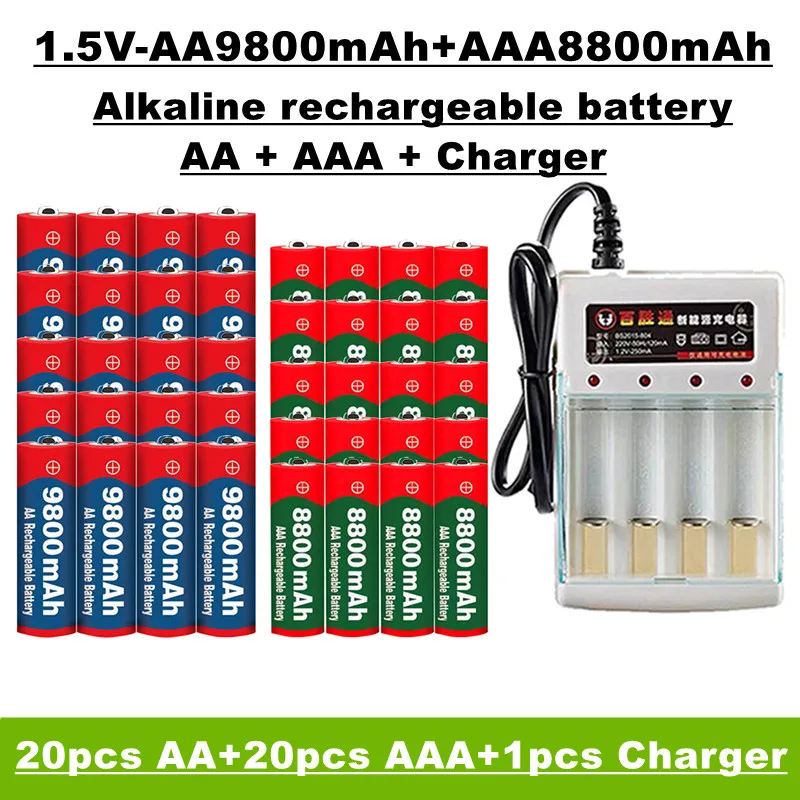 AA+AAA rechargeable battery, 1.5V 9800 MAH /8800 MAH, suitable for remote control, toys, clocks, radios and other + chargers
AA+AAA rechargeable battery, 1.5V 9800 MAH /8800 MAH, suitable for remote control, toys, clocks, radios and other + chargers