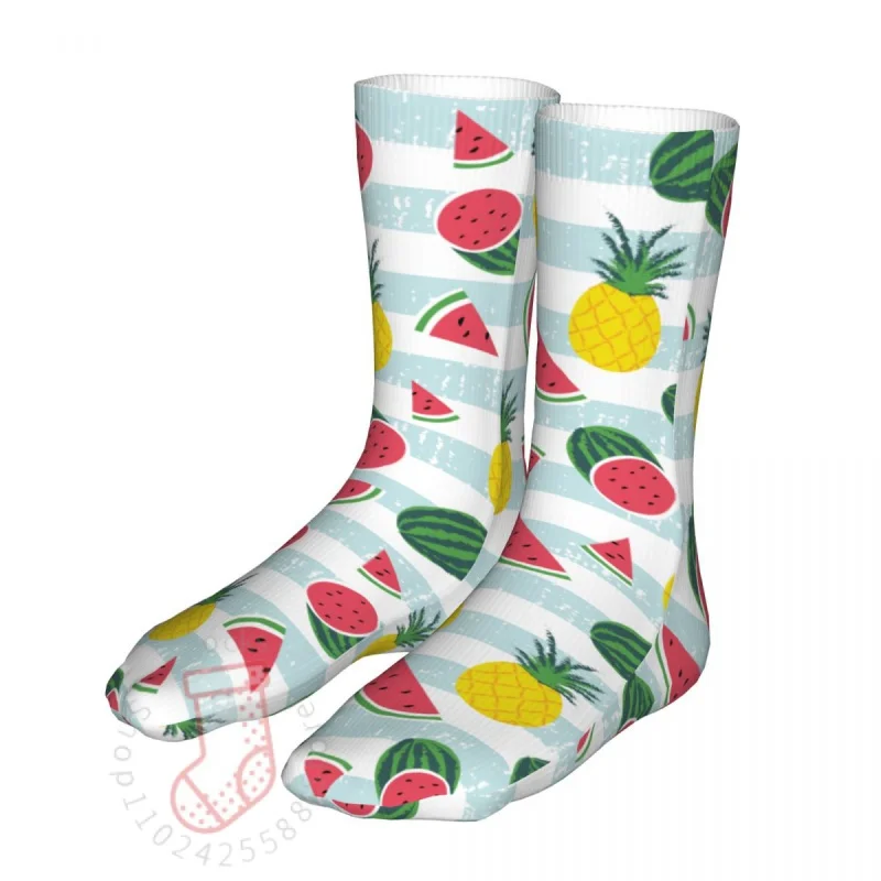 

Happy Watermelon Pineapple Stripes Women Socks 2022 Female Bike Sock