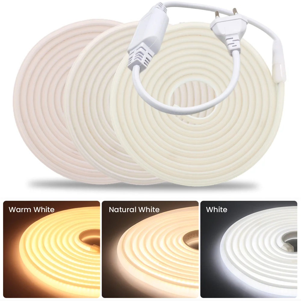 220V COB LED Strip Soft Silicone Tube Waterproof Ribbon Lamp 288LEDs/m Flexible Neon Strip CRI 90 FOB LED Lights Outdoor Decor
220V COB LED Strip Soft Silicone Tube Waterproof Ribbon Lamp 288LEDs/m Flexible Neon Strip CRI 90 FOB LED Lights Outdoor Decor