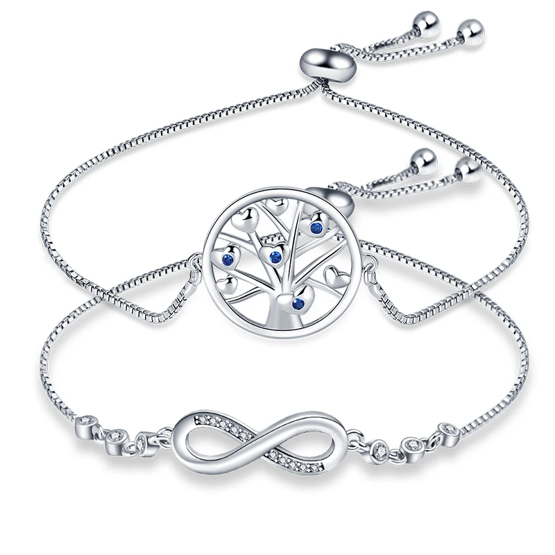 

Fashion 925 Silver Tree Of Life Pendant Bracelets For Women Sparkling Zircon Infinity Symbol Bracelet Valentine's Day Jewelry