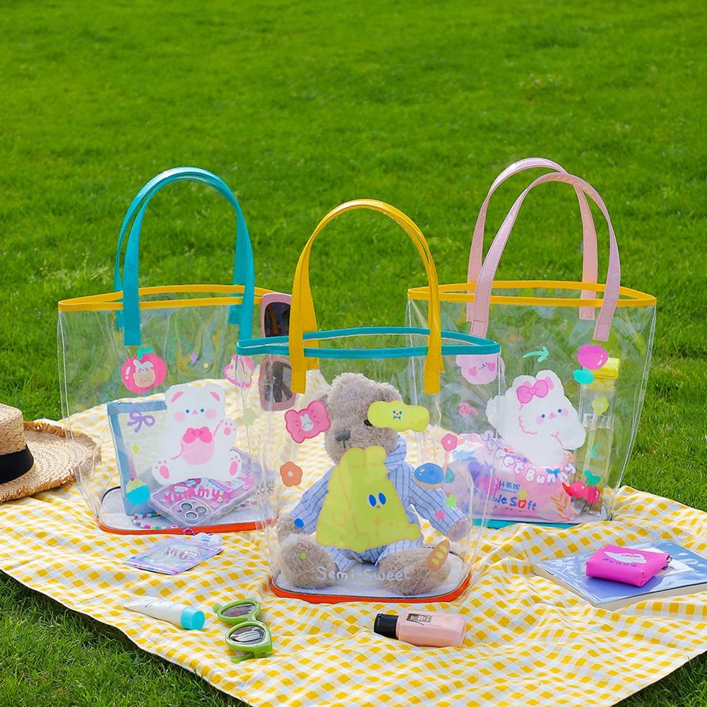 Summer PVC Clear Women Jelly Handbag Kawaii Cute Bear Transparent Women Beach Travel Handbag Girl Student Daily Shopping Bag
Summer PVC Clear Women Jelly Handbag Kawaii Cute Bear Transparent Women Beach Travel Handbag Girl Student Daily Shopping Bag