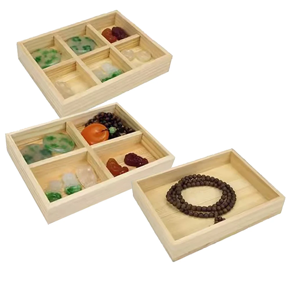 

Wood Jewelry DisplayTray Ring Earrings Organizer Pendant Storage Grid Case Store Counter Drawer Necklace Bangle Beads Holder Box