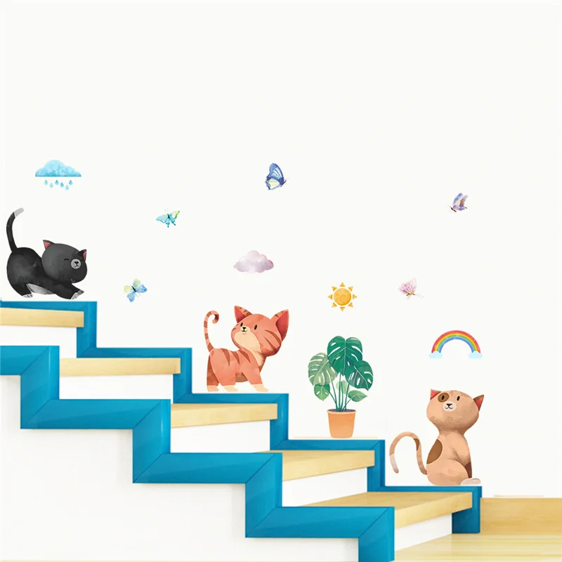 

Naughty Kitten Wall Stickers For Kids Room Baseboard Home Decorations Diy Cartoon Animal Mural Art Cat Wall Decal Pvc Poster