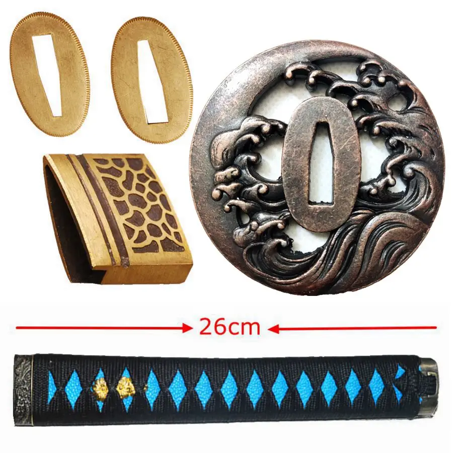 

High Quality A Set Handle Fittings Tsuka Waves Tsuba Menuki Fuchi Kashira Habaki Seppa For Japanese Sword Samurai Katana S21