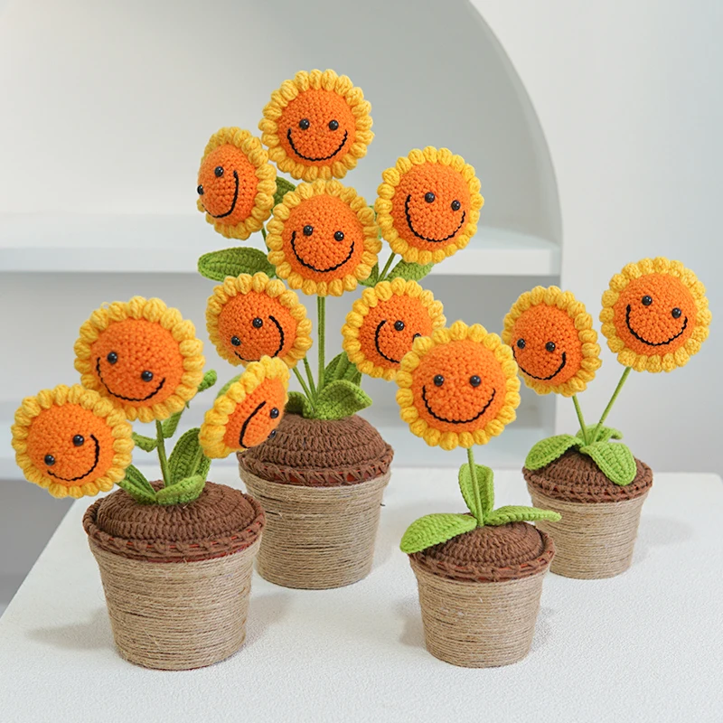 Hand-Woven Smiling Sunflower Potted Finished Knitted Wool Home Tabletop Ornaments Creative Plant Decorations
Hand-Woven Smiling Sunflower Potted Finished Knitted Wool Home Tabletop Ornaments Creative Plant Decorations