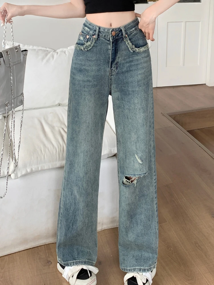 Casual High Waist Perforated Denim Loose Wide Leg Pants 2023 New Fashion Women'S Clothing
Casual High Waist Perforated Denim Loose Wide Leg Pants 2023 New Fashion Women'S Clothing