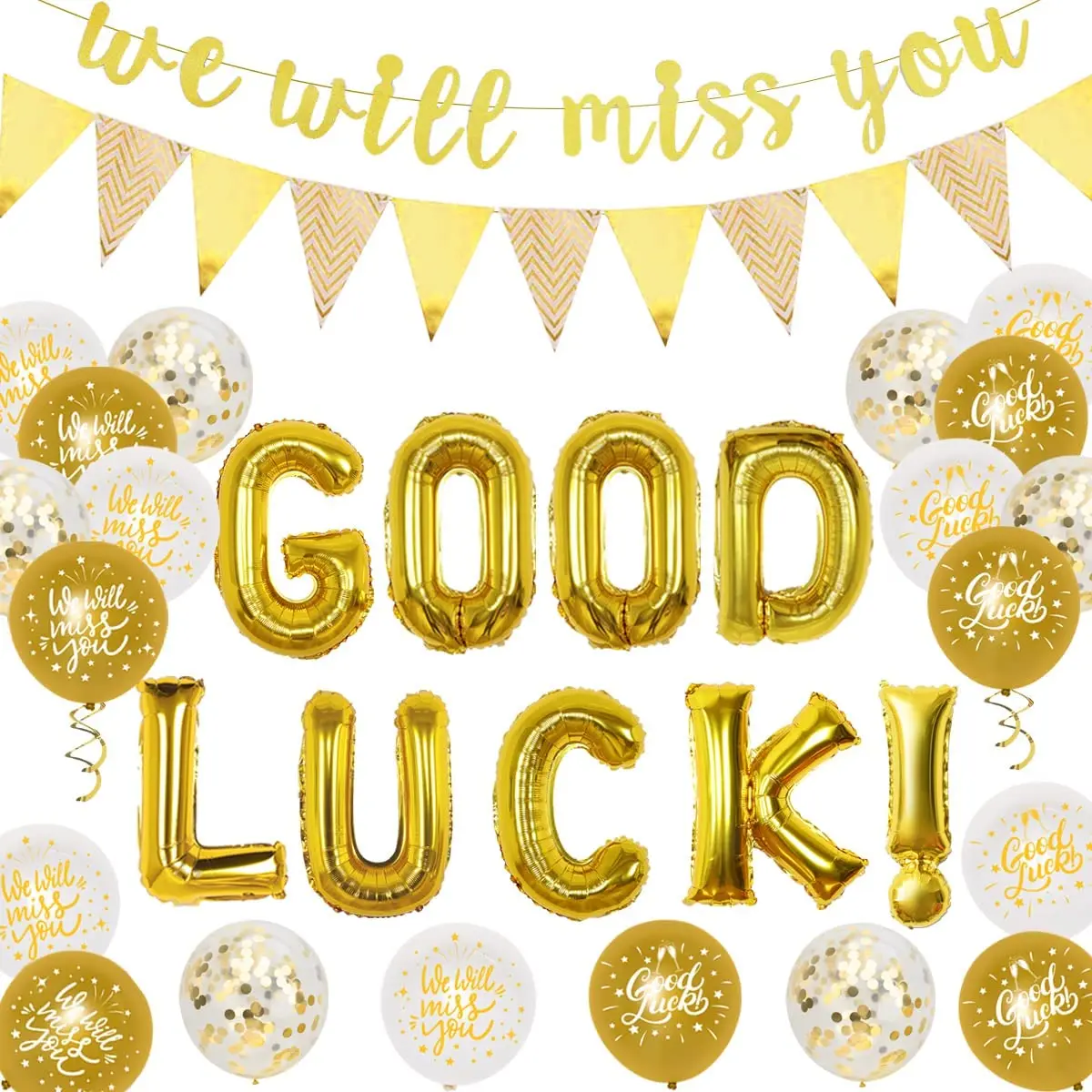 JOLLYBOOM Farewell Party Gold Balloon Set We Will Miss You Banner Good Luck Foil Balloon for Graduation Retirement Decoration
JOLLYBOOM Farewell Party Gold Balloon Set We Will Miss You Banner Good Luck Foil Balloon for Graduation Retirement Decoration