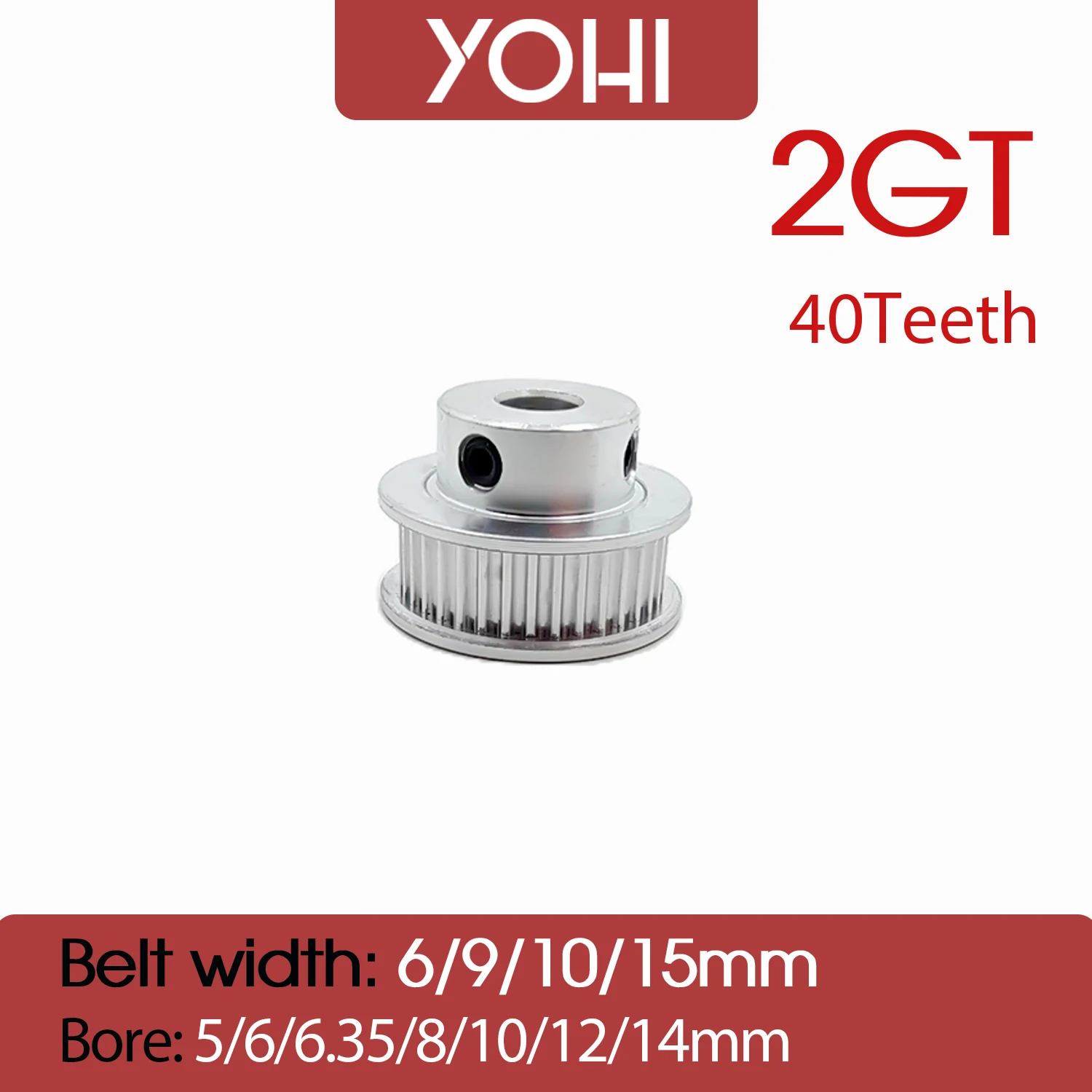 40Teeth 2GT 2M Timing Pulley Belt Width 6/9/10/15mm Pulley Bore 5/6/6.35/8/10/12/14mm for GT2 Synchronous 40T for 3D Printer
40Teeth 2GT 2M Timing Pulley Belt Width 6/9/10/15mm Pulley Bore 5/6/6.35/8/10/12/14mm for GT2 Synchronous 40T for 3D Printer