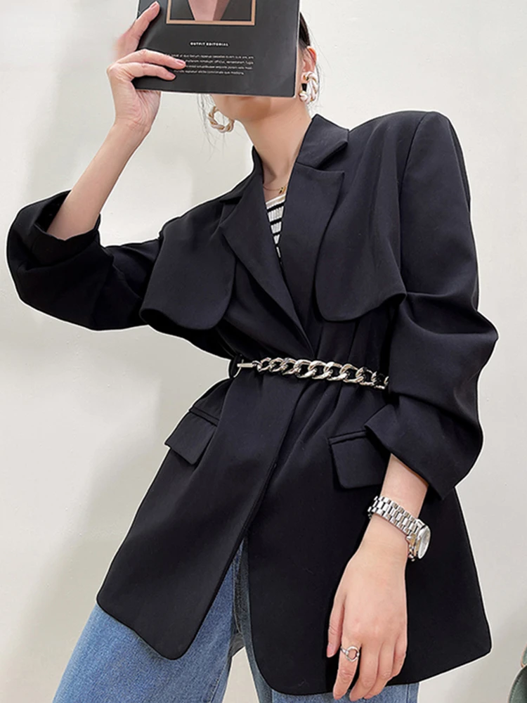Women Black Metal Belt Big Size Blazer New Lapel Long Sleeve Loose Fit Jacket Fashion Tide Spring Autumn 2023 1DE2618
Women Black Metal Belt Big Size Blazer New Lapel Long Sleeve Loose Fit Jacket Fashion Tide Spring Autumn 2023 1DE2618