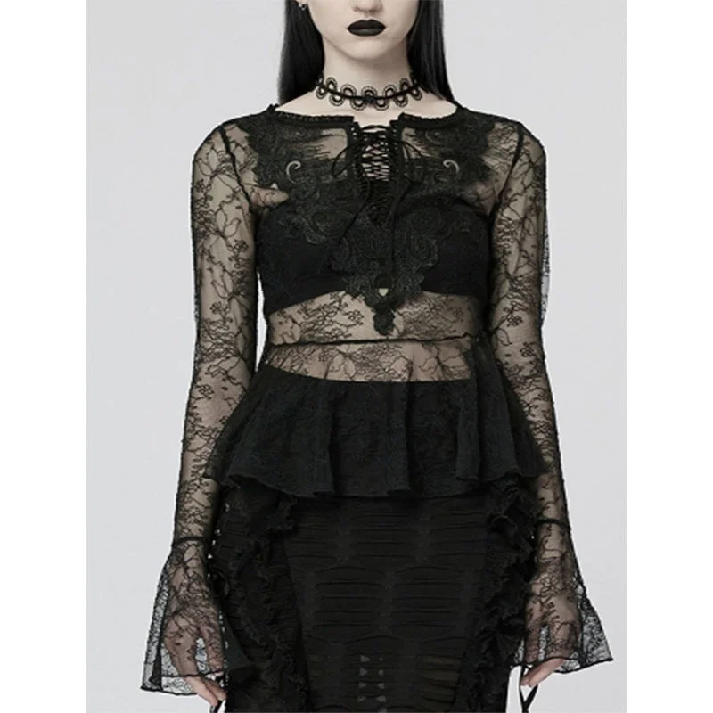 Модная женская кружевная блузка Rosetic Goth с длинными расклешенными рукавами и бантом, лоскутный тонкий пуловер в готическом стиле, женская блузка на весну
Модная женская кружевная блузка Rosetic Goth с длинными расклешенными рукавами и бантом, лоскутный тонкий пуловер в готическом стиле, женская блузка на весну