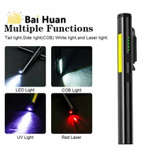 LED USB Rechargeable UV Flashlight 4 In 1(UV/LED/COB)Multifunctional Pen Light with Indicator, Handheld Work Light for Outdoor