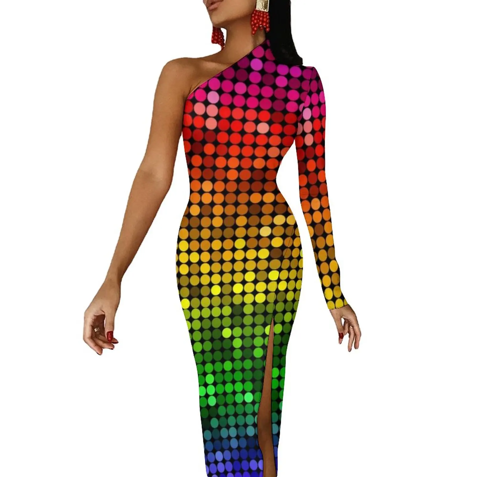Rainbow Sequins High Slit Bodycon Dress Women Glitter Texture Print Club Maxi Dress Long Sleeve Street Style Dresses Gift Idea 
Rainbow Sequins High Slit Bodycon Dress Women Glitter Texture Print Club Maxi Dress Long Sleeve Street Style Dresses Gift Idea