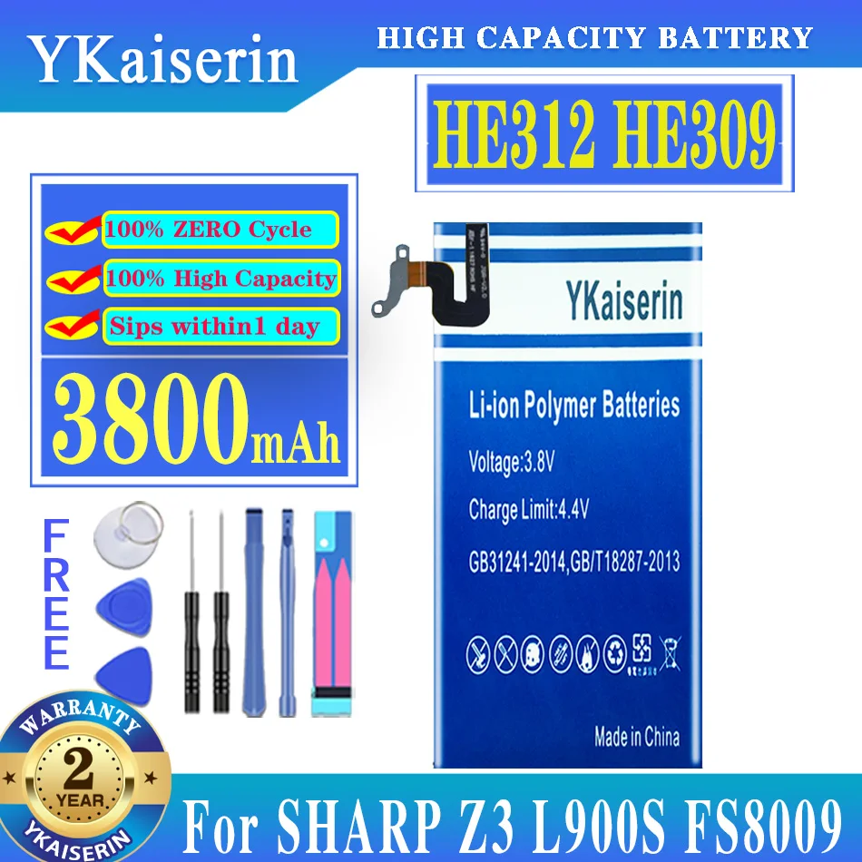 YKaiserin 3800mAh HE312 HE309 Battery For SHARP Z3 L900S FS8009 Mobile Phone Batteria + Free Tools 
YKaiserin 3800mAh HE312 HE309 Battery For SHARP Z3 L900S FS8009 Mobile Phone Batteria + Free Tools