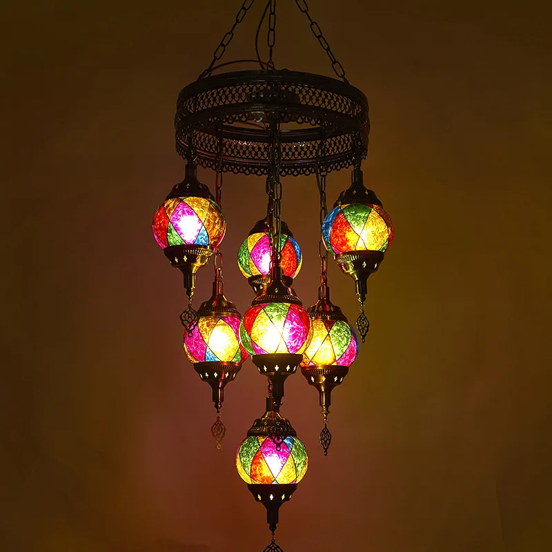 Vintage Turkish Chandeliers E27 Colorful Handmade Glass Lampshade Industrial Suspension 1/7 Heads Chandelier for the Living Room
Vintage Turkish Chandeliers E27 Colorful Handmade Glass Lampshade Industrial Suspension 1/7 Heads Chandelier for the Living Room