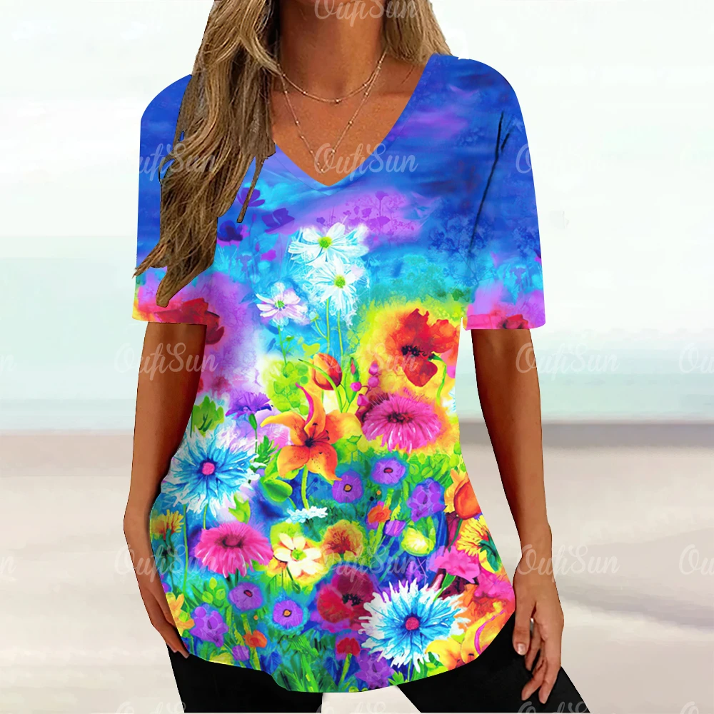 Футболка женская с цветочным принтом, модный топ с коротким рукавом, Повседневная рубашка с V-образным вырезом, топ с графическим принтом, на лето 
Футболка женская с цветочным принтом, модный топ с коротким рукавом, Повседневная рубашка с V-образным вырезом, топ с графическим принтом, на лето