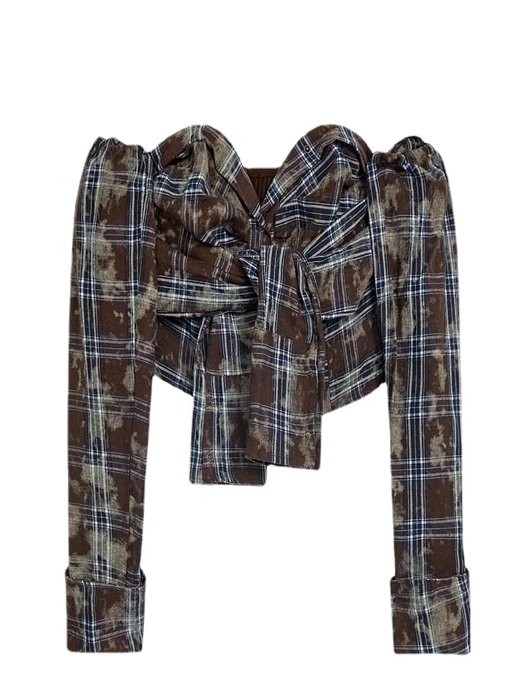 American Vintage Plaid Blouse Women Slash Neck Crop Top Elegan Gyaru Simple Casual Shirts Streetwear Coquette 2000s Aesthetic
American Vintage Plaid Blouse Women Slash Neck Crop Top Elegan Gyaru Simple Casual Shirts Streetwear Coquette 2000s Aesthetic