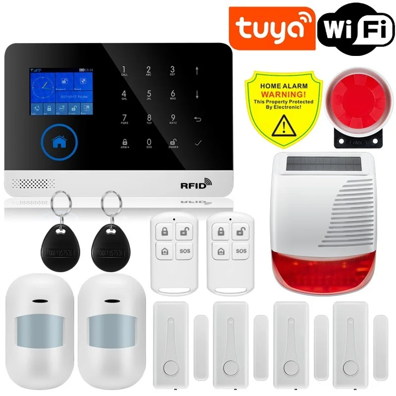 

, Tuya WiFi GSM home Security Protection smart Alarm System Touch screen Burglar kit Mobile APP Remote Control RFID Arm and