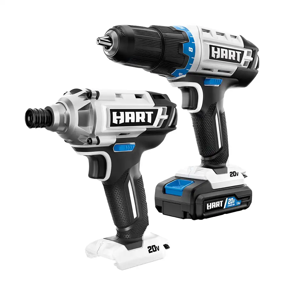 HART 20-Volt Cordless 2-Piece 1/2-inch Drill and Impact Driver Combo Kit (1) 1.5Ah Lithium-Ion Battery
HART 20-Volt Cordless 2-Piece 1/2-inch Drill and Impact Driver Combo Kit (1) 1.5Ah Lithium-Ion Battery