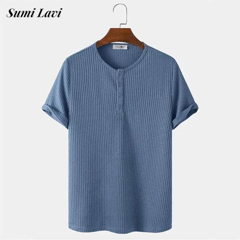 2024 Spring Summer Short Sleeve Men T-shirts Waffle Solid Color Loose Casual Tops For Mens Clothes Fashion Button O Neck T Shirt
2024 Spring Summer Short Sleeve Men T-shirts Waffle Solid Color Loose Casual Tops For Mens Clothes Fashion Button O Neck T Shirt