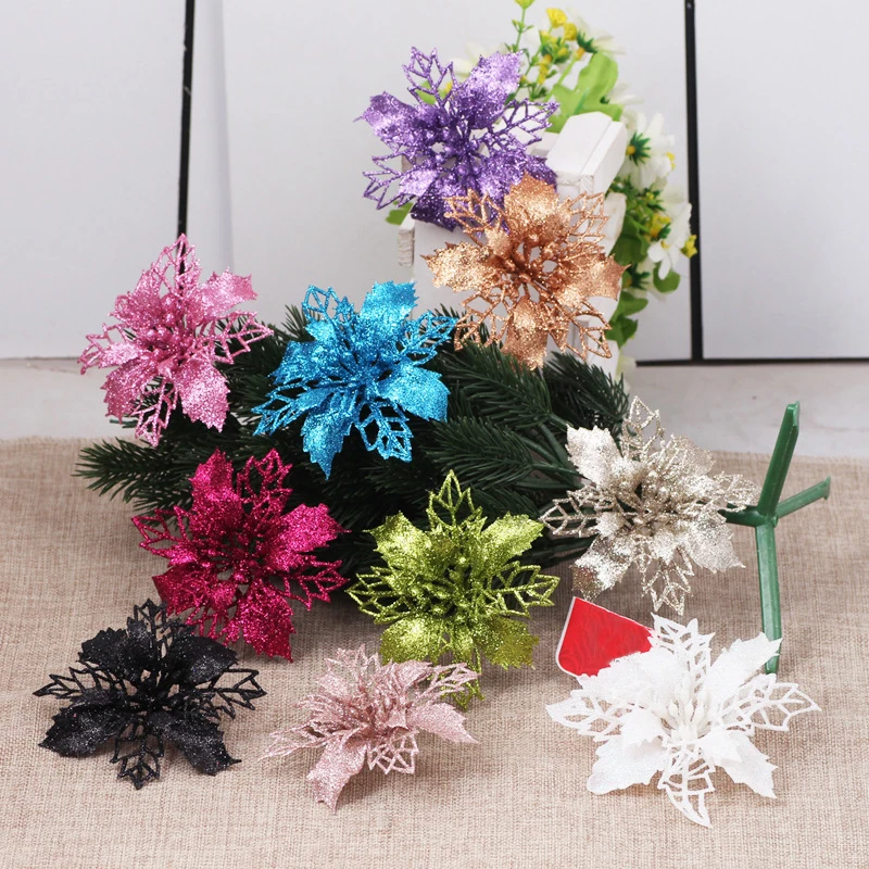 10Pcs Christmas Artifical Flowers Hollow Out Glitter Xmas Tree Ornaments Fake Flower Navidad New Year Decorations Home Party
10Pcs Christmas Artifical Flowers Hollow Out Glitter Xmas Tree Ornaments Fake Flower Navidad New Year Decorations Home Party