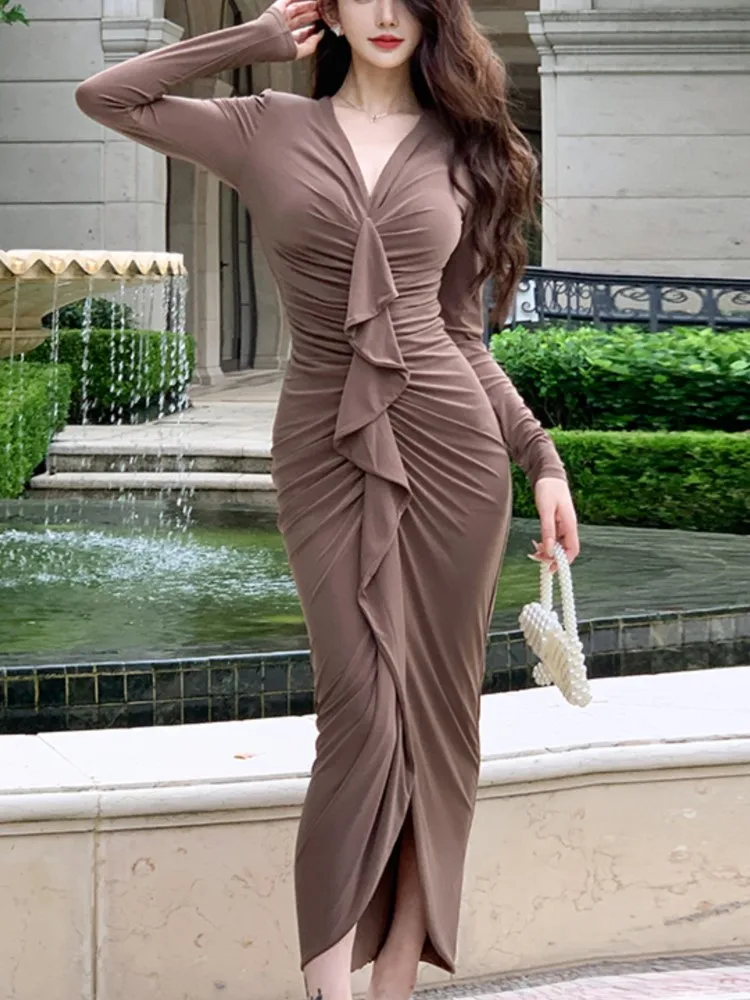 Women Fashion Elegant Bodycon Ruffle Dress Vintage Sexy Slim Casual Party Long Dresses Female Evening Club Vestidos Mujers
Women Fashion Elegant Bodycon Ruffle Dress Vintage Sexy Slim Casual Party Long Dresses Female Evening Club Vestidos Mujers