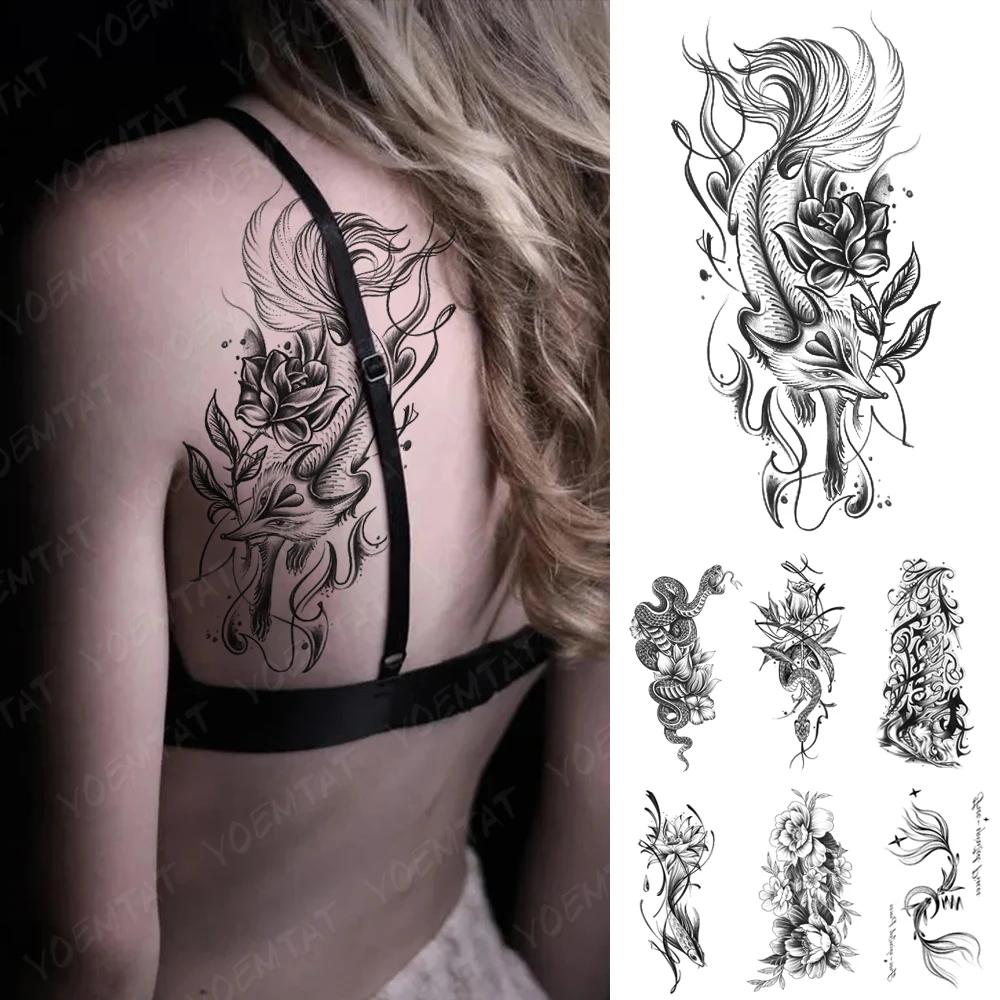 Waterproof Temporary Tattoo Sticker Black Nine-Tailed Fox Rose Love Lion Tiger Wolf Body Art Arm Transfer Fake Tattoos Men Women
Waterproof Temporary Tattoo Sticker Black Nine-Tailed Fox Rose Love Lion Tiger Wolf Body Art Arm Transfer Fake Tattoos Men Women